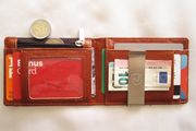 Unisex Very Slim Black / Brown Bi-fold Wallet with metal notes bill holder