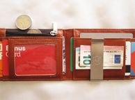 main image for ad Unisex Very Slim Black / Brown Bi-fold Wallet with metal notes bill holder