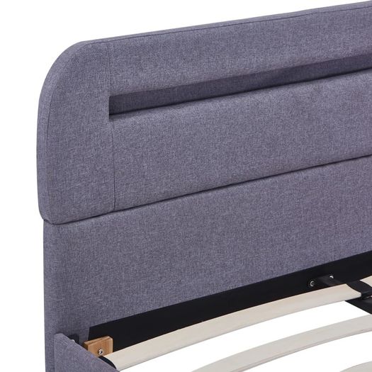 Bed Frame with LED Light Grey Fabric 135x190 cm