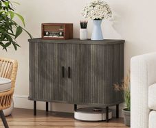 Modern Sideboard Storage Cabinet with Slatted Tambour Sliding
