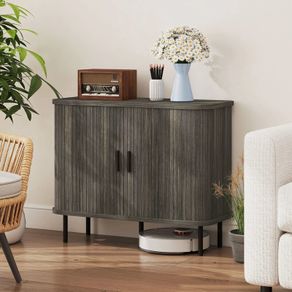 Modern Sideboard Storage Cabinet with Slatted Tambour Sliding