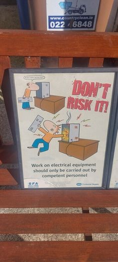 2 x framed safety pictures for ESB illustrated images,,,buyer collects, nice for any advertising wall display,,one glass broke on one picture,but can be easy replace ,,sold as seen,I reckon 80s 90s