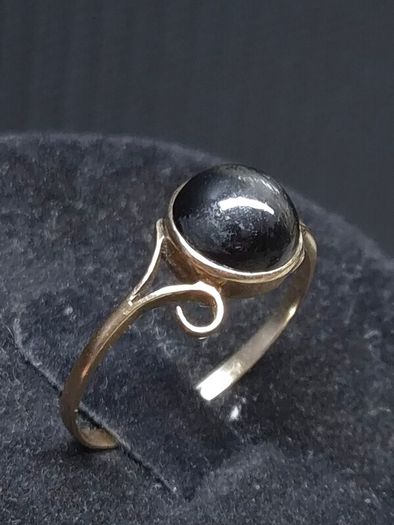 Antique 14K Solid Gold Star Diopside Ring Rare Black Asterism Cabochon