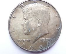 1964 USA Kennedy Silver Half Dollar Coin - 90% Silver.