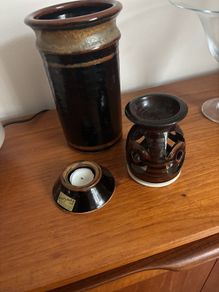 Take your pick between the tea light holders- Louis Mulcahy Pottery Wine Cooler - Made in Ireland - Tenmoku Range Wine Cooler/ Large Vase / Utensils Holder plus free  tea light holder / wax melt