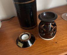 Take your pick between the tea light holders- Louis Mulcahy Pottery Wine Cooler - Made in Ireland - Tenmoku Range Wine Cooler/ Large Vase / Utensils Holder plus free  tea light holder / wax melt