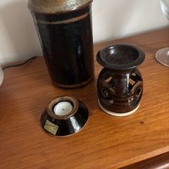 Take your pick between the tea light holders- Louis Mulcahy Pottery Wine Cooler - Made in Ireland - Tenmoku Range Wine Cooler/ Large Vase / Utensils Holder plus free  tea light holder / wax melt