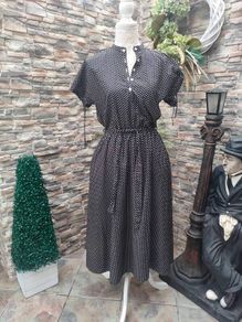Vintage Betty Barclay Navy and cream polkadot midi dress