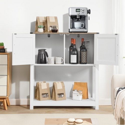 Coffee Bar Cabinet, 31.5 x 13.8 x 34.6 in Farmhouse Coffee Bar Cabinet with 3-Tier Storage, Coffee Bar Table with Magnet Doors, Farmhouse Sideboard Buffet Cabinet for Living Room, Entryway