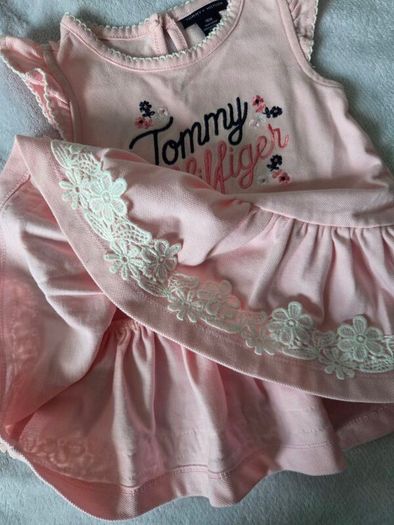 Tommy Hilfiger Baby Girl Pink Dress with Lace Trim (18 Months)