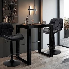 Bar Stools Set of 2 Bar Chairs,Modern Height Adjustable Kitchen Stools With Backs, Swivel Faux Leather Kitchen Island Chairs(All Black)
