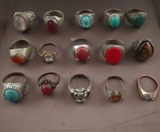 Antique Handmade Mix Brass with Mix Stone Glass Rings Lot Of 15