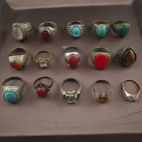Antique Handmade Mix Brass with Mix Stone Glass Rings Lot Of 15