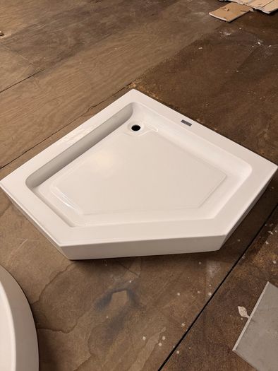 Shower pan and glass door - corner unit
