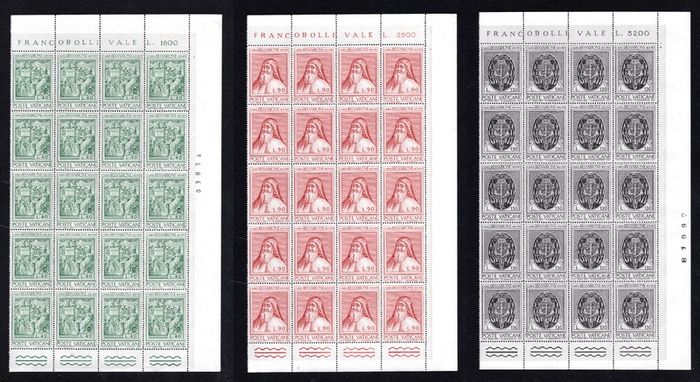 1972 Vatican City The 500th Anniversary of the Death of Bessarione Commemorative Stamps Marginal Panes of 20 Mint Never Hinged (MNH)