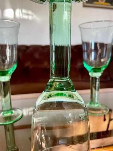 Tall Vintage Artisan Green Wine Water Glasses Sweden 1990s