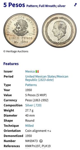Mexico 1941 Silver  5 Pesos