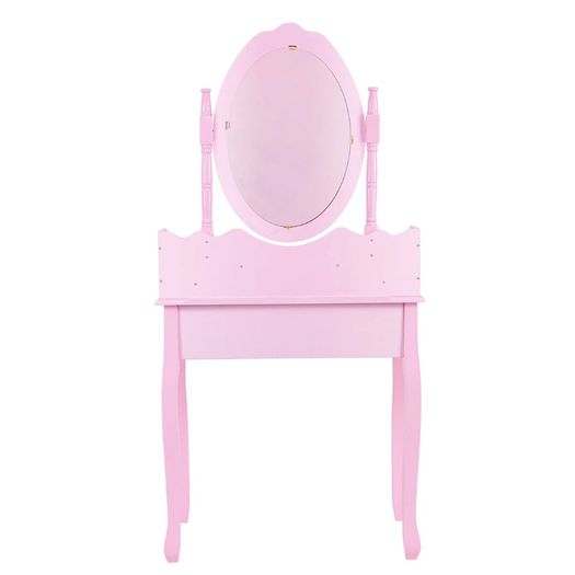 Bedroom Furniture Pink Dressing Table 3-Drawer Makeup Dresser Set with Stool Oval Mirror