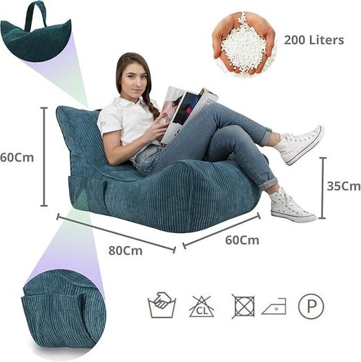 Corduroy Relax Chair Bean Bag Chair with Handle & Pocket Modern Soft Seating