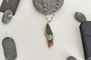 Necklace Black Kyanite With Black Beads Rosary Chain Unique Black