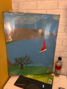 Vintage Folk art textile landscape