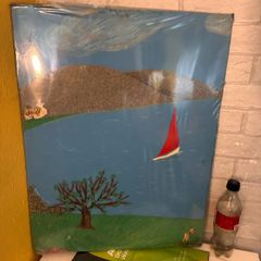 Vintage Folk art textile landscape