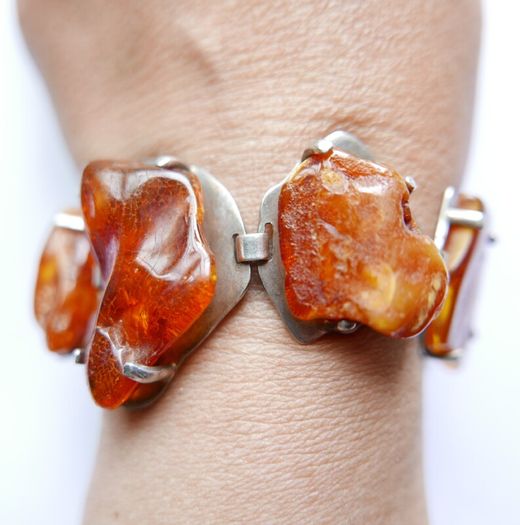 54.4gr giant UNIQUE Baltic Amber Bracelet, SET IN STERLING SILVER 925, Dark Honey Amber Chain and Link Bracelet with natural Inclusions