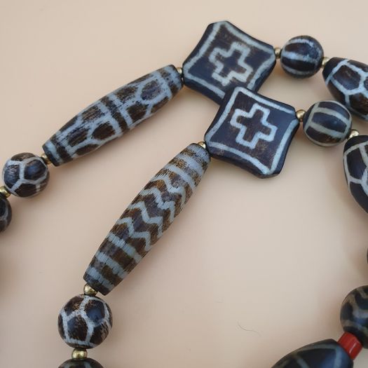 Rare Antique Burmese Pumtek Pyu Petrified Wood Beads Necklace