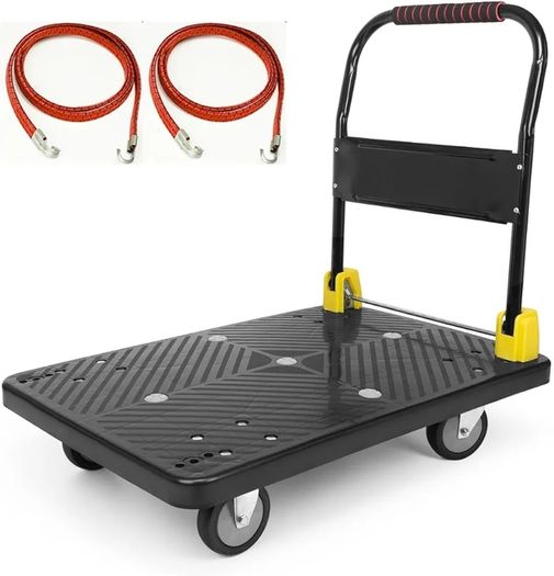 400kg capacity Platform Truck Heavy Duty Trolley with 2 bungee cords with hooks Multipurpose Utility Trolley - Versatile Folding