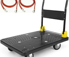 400kg capacity Platform Truck Heavy Duty Trolley with 2 bungee cords with hooks Multipurpose Utility Trolley - Versatile Folding