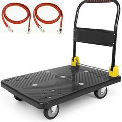 400kg capacity Platform Truck Heavy Duty Trolley with 2 bungee cords with hooks Multipurpose Utility Trolley - Versatile Folding