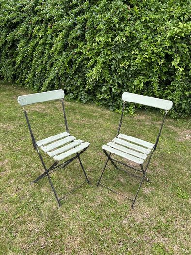 Pair of 1930s Vintage Green Folding Garden Chairs