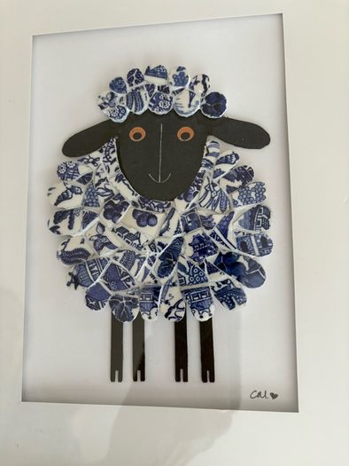 Handcrafted framed mixed media sheep Mosaic