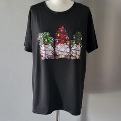 Black Xmas t-shirt with gnomes, Size 0XL / UK16, Brand new