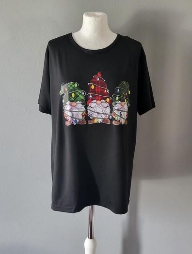 Black Xmas t-shirt with gnomes, Size 0XL / UK16, Brand new