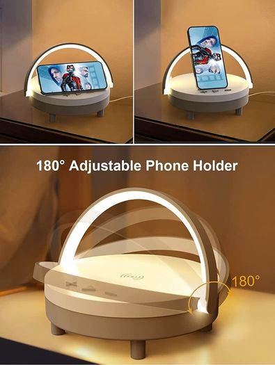 Lamps with Wireless Charger, Touch Lamp Bedside with Bluetooth Speaker, LED Night Light Dimmable Table Lamp for Bedroom Living Room as Phone Holder, Gift for Men Women Home Decor
