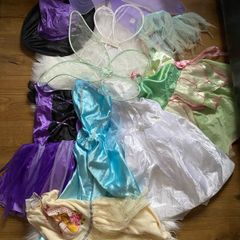 Bundle of used fancy clothes, dresses, costumes , wings and accessories