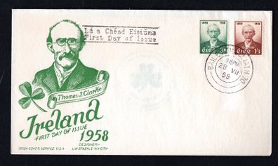 1958 Ireland Centenary of the Birth of Tomas (Tom) Clarke (Patriot) illustrated Commemorative Stamps First Day Staehle Cover (FDC) with Baile Atha Cliath (Dublin) cancel