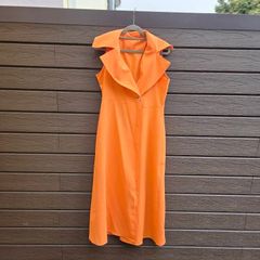 Stunning Orange Sleeveless Blazer Trench Midi Dress, size 14