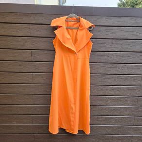 Stunning Orange Sleeveless Blazer Trench Midi Dress, size 14