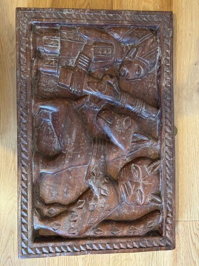 Two Vintage Large Hand-Carved African Wooden Wall Plaque - Benin / Yoruba Style