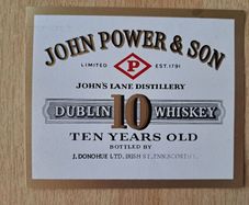 Vintage  John Power & Son 10 years old Dublin whiskey label No1