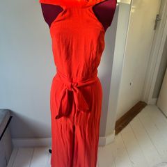 River Island Orange halter neck backless jumpsuit with belt