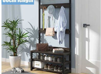 BRAND NEW Coat Rack Shoes Rack Clothes Hanger Bedroom Living Room Furniture Floor Standing Wardrobe Clothes Metal Iron Hanging Shelf BLACK