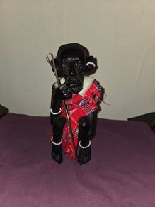 Carved African Old Maasai Man Statue