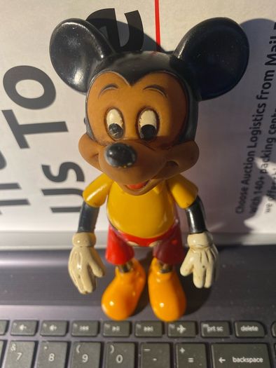 a vintage 1970s Walt Disney Productions hard plastic/vinyl jointed Mickey Mouse figure (made in Hong Kong)