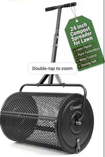 24" Compost Spreader Roller 70L Lawn Garden Spreader, Heavy Duty Steel Mesh Drum for Top Soil, Sand, Manure & Fertiliser, Compost Spreader for Lawn & Soil Spreader Tool