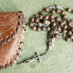 Vintage original Catholic rosary in its leather pouch