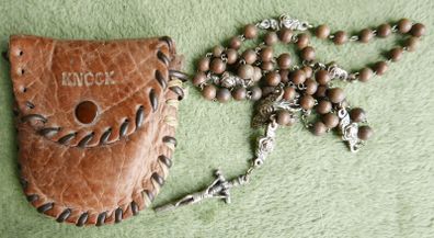 Vintage original Catholic rosary in its leather pouch