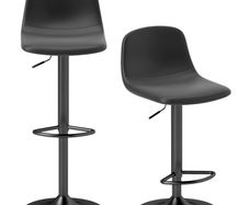 2-Pack Bar Stools, Faux Leather Swivel Bar Chairs with Backrest and Footrest, Metal Base, Black